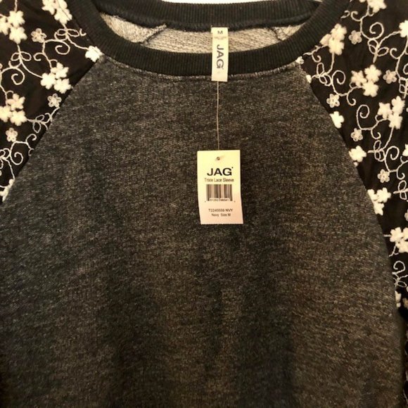 JAG Heathered Trixie Lace Sleeve Sweater - Navy/White - M - Picture 4 of 8